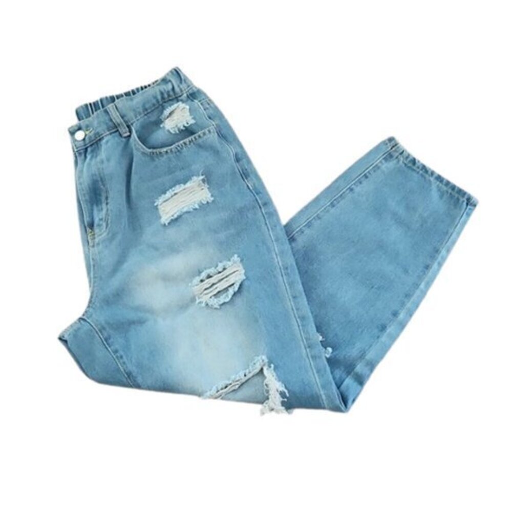 [Shein Curve] Hi Rise Distressed Straight Leg Jeans - Size 0XL